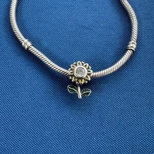 925 Italy Sterling Silver Sunflower Charm For Pandora